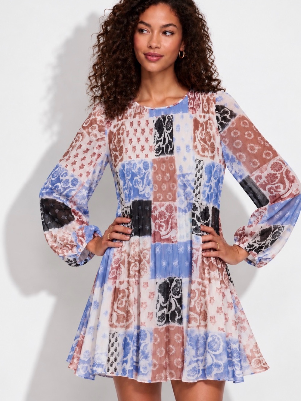 Aritzia WILFRED Daydreamer Patchwork Chiffon Pleated Mini Dress XS